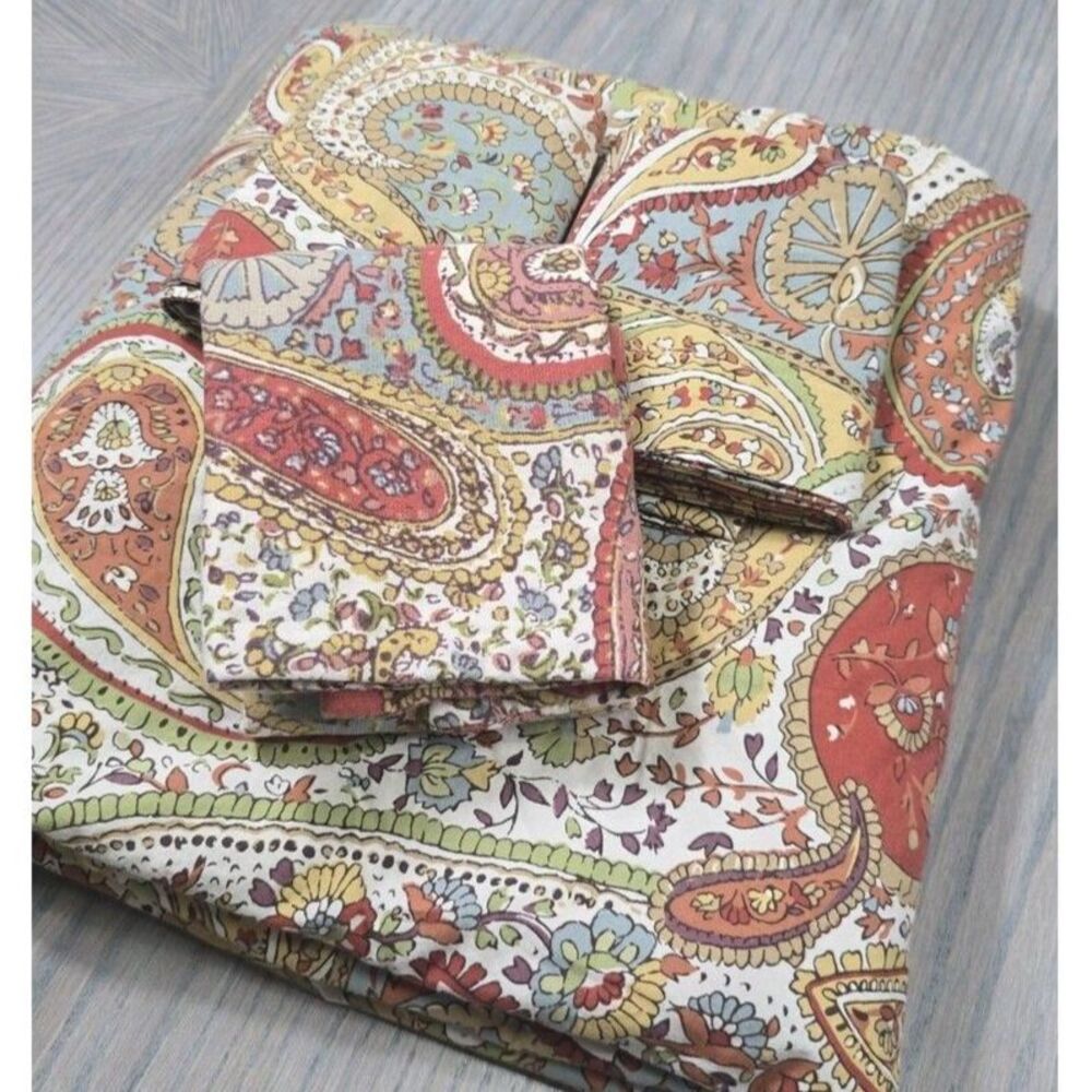 POTTERY BARN Harper Paisley Full/Queen DUVET & 2 Standard Shams Orange Blue 3 Pc